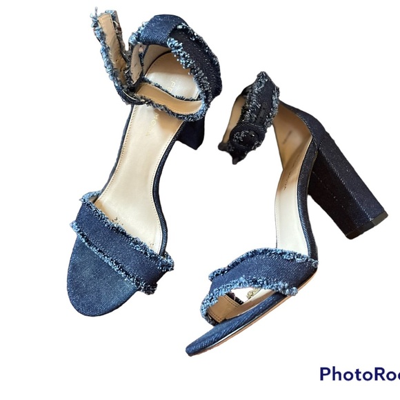 Sandal Denim Blue Jean Strappy Block Heel Size 7.5 Pella Moda - Picture 2 of 9